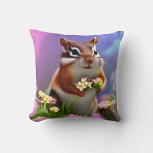 Niedliche Chipmunk-Holding-Blume Kissen