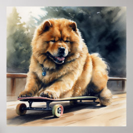 niedliche Chow Chow auf Skateboard Poster