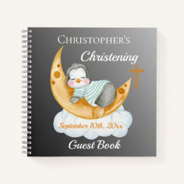 Niedliche Christening Baby Pinguin und Mond Notizblock