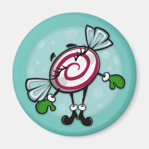 NIEDLICHE CHRISTMAS CANDY GIRL ROUND MAGNET