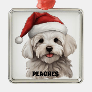 NIEDLICHE CHRISTMAS MALTESE HUND MIT WEIHNACHTSMAN ORNAMENT AUS METALL