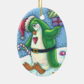 NIEDLICHE CHRISTMAS PENGUIN IN GRÜN, URLAUB KERAMIK ORNAMENT (Hinten)