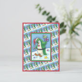 NIEDLICHE CHRISTMAS PENGUIN IN GRÜN, URLAUB POSTKARTE (Stehend Vorderseite)