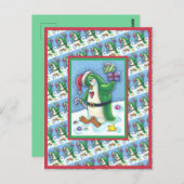 NIEDLICHE CHRISTMAS PENGUIN IN GRÜN, URLAUB POSTKARTE (Vorne/Hinten)