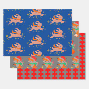 NIEDLICHE CHRISTMAS TIERE FLACHTIGE Wrapping Paper Geschenkpapier Set