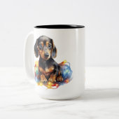 NIEDLICHE CHRISTMAS URLAUB DACKEL PUPPY HUND ZWEIFARBIGE TASSE (Vorderseite Links)