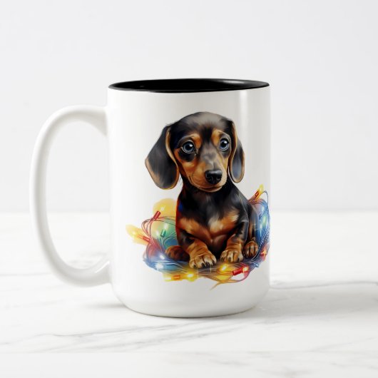 NIEDLICHE CHRISTMAS URLAUB DACKEL PUPPY HUND ZWEIFARBIGE TASSE (Links)
