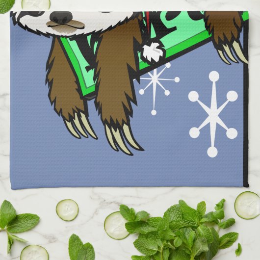 NIEDLICHE CHRISTMAS URLAUB SANTA SLOTH VERTICAL GESCHIRRTUCH (Gefaltet)