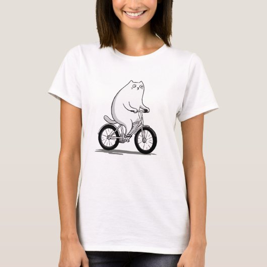 Niedliche Chubby Katze Reiten Sie ein Fahrrad Cart T-Shirt (Vorderseite)