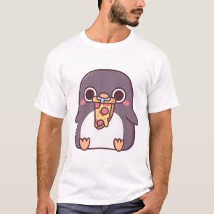Niedliche Chubby Pinguin mit Pepperoni Pizza Slice T-Shirt