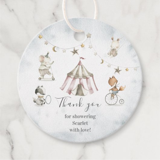 Niedliche Circus Animals Baby Shower Circle Fevor  Geschenkanhänger (Vorderseite)