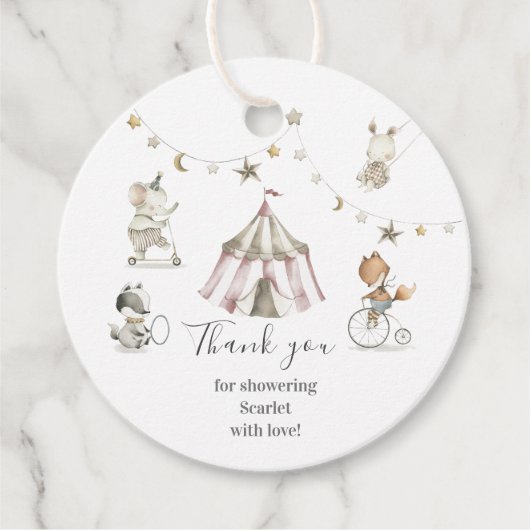 Niedliche Circus Animals Baby Shower Circle Fevor  Geschenkanhänger (Vorderseite)