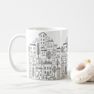 Niedliche City-Doodle-Kunst Kaffeetasse