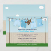 Niedliche Clothesline Baby Boy Modern Baby Dusche Einladung (Vorne/Hinten)