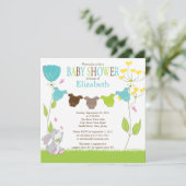 Niedliche Clothesline Boy Baby Shower Einladungen (Stehend Vorderseite)