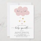 Niedliche Cloud and Hearts Pink und Gold Baby Spri Einladung (Vorderseite)