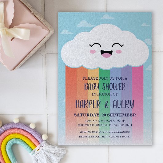 Niedliche Cloud and Rainbow Baby Dusche Einladung