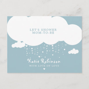 Niedliche Cloud Rain Hearts Kinderdusche Einladung Postkarte