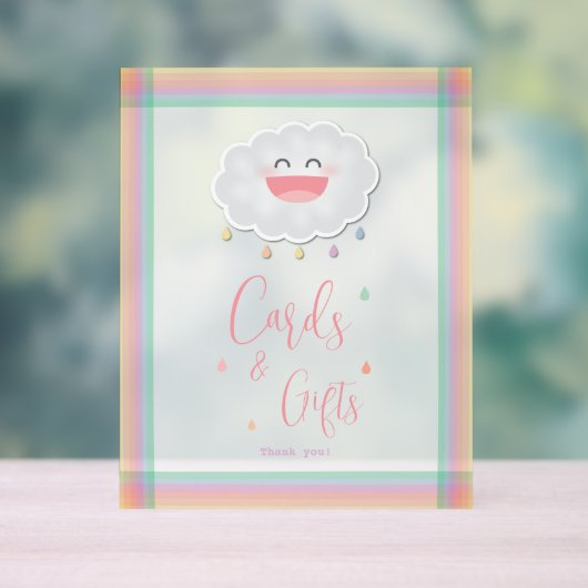 Niedliche Cloud Raindrops Baby Sprinkle Karten und Acrylschild (Neutral)