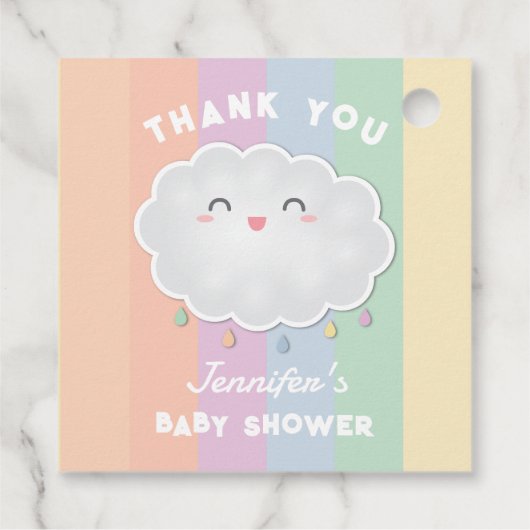 Niedliche Cloud Raindrops Rainbow Baby Dusche Viel Geschenkanhänger (Rückseite)