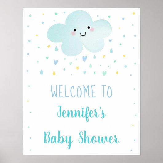 Niedliche Cloud Stars Blue Baby Sprinkle Willkomme Poster (Vorne)