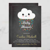 Niedliche Cloud und Confetti | Babydusche mit Zwis Einladung (Vorne/Hinten)