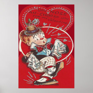 Niedliche Clown-Blumen-Niesen-Herz-Valentinstag Poster