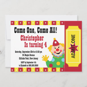 Niedliche Clown-Zirkus-Geburtstags-Party Einladung