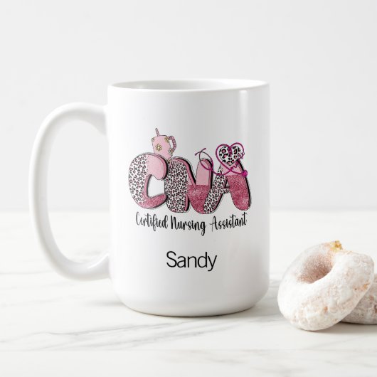 Niedliche CNA-Western-Typografie 15 Unze Kaffeetasse (Mit Donut)