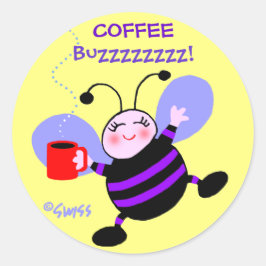 Niedliche Coffeine Buzz Bequeme Bienen Lila Streif Runder Aufkleber