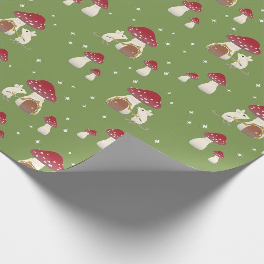 Niedliche Cogingcore-Maus Red Mushroom House Green Geschenkpapier (Ecke)
