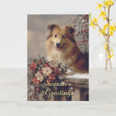 Niedliche Collie Dog Weihnachtskarte Karte (Gelbe Blume)