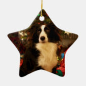 Niedliche Collie und Weihnachtsbaum Keramik Ornament (Vorne)