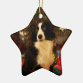 Niedliche Collie und Weihnachtsbaum Keramik Ornament (Links)
