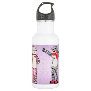 Niedliche Comic Style Vintage Valentintagroboter Edelstahlflasche