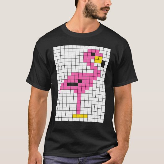Niedliche Coole Pixel rosa Flamingo T-Shirt (Vorderseite)