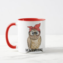Niedliche Coole Rockabilly-Owl in Brillen & Red Ba