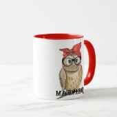 Niedliche Coole Rockabilly-Owl in Brillen & Red Ba Tasse (VorderseiteRechts)
