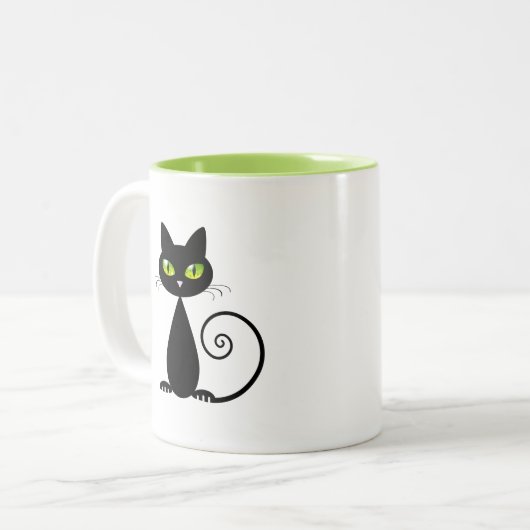 Niedliche Coole Sättigung der schwarzen Katze mit Zweifarbige Tasse (Vorderseite Links)