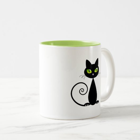 Niedliche Coole Sättigung der schwarzen Katze mit Zweifarbige Tasse (VorderseiteRechts)