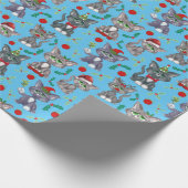 Niedliche Coole Weihnachtskatze in Blau Geschenkpapier (Ecke)