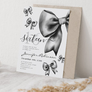 Niedliche Coquette Black Bow Sweet 16 Einladung