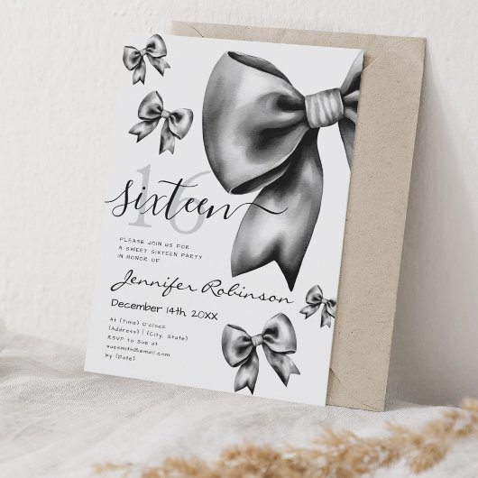 Niedliche Coquette Black Bow Sweet 16 Einladung