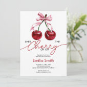 Niedliche Coquette Cherry auf Top Baby Dusche Einladung (Stehend Vorderseite)