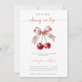 niedliche Coquette Cherry auf Top Baby Dusche pink Einladung (Vorderseite)