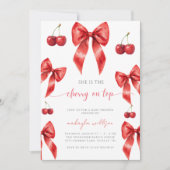 niedliche Coquette Cherry auf Top Baby Dusche rot Einladung (Vorderseite)