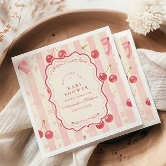 Niedliche Coquette Cherry auf Top Baby Dusche Serviette