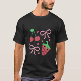 Niedliche Coquette Erdbeeren Kirschen und Bogen T-Shirt