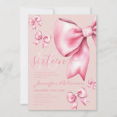 Niedliche Coquette Rosa Bow Sweet 16 Blasse Rose Einladung (Vorderseite)