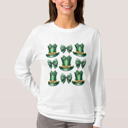 Niedliche Coquette St Patrick's Day Bows and Hats T-Shirt (Vorderseite)